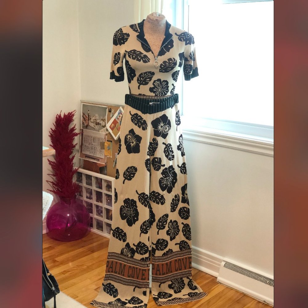 Scotch & Soda Cream green and Black Wide Leg 2 piece Jumpsuit